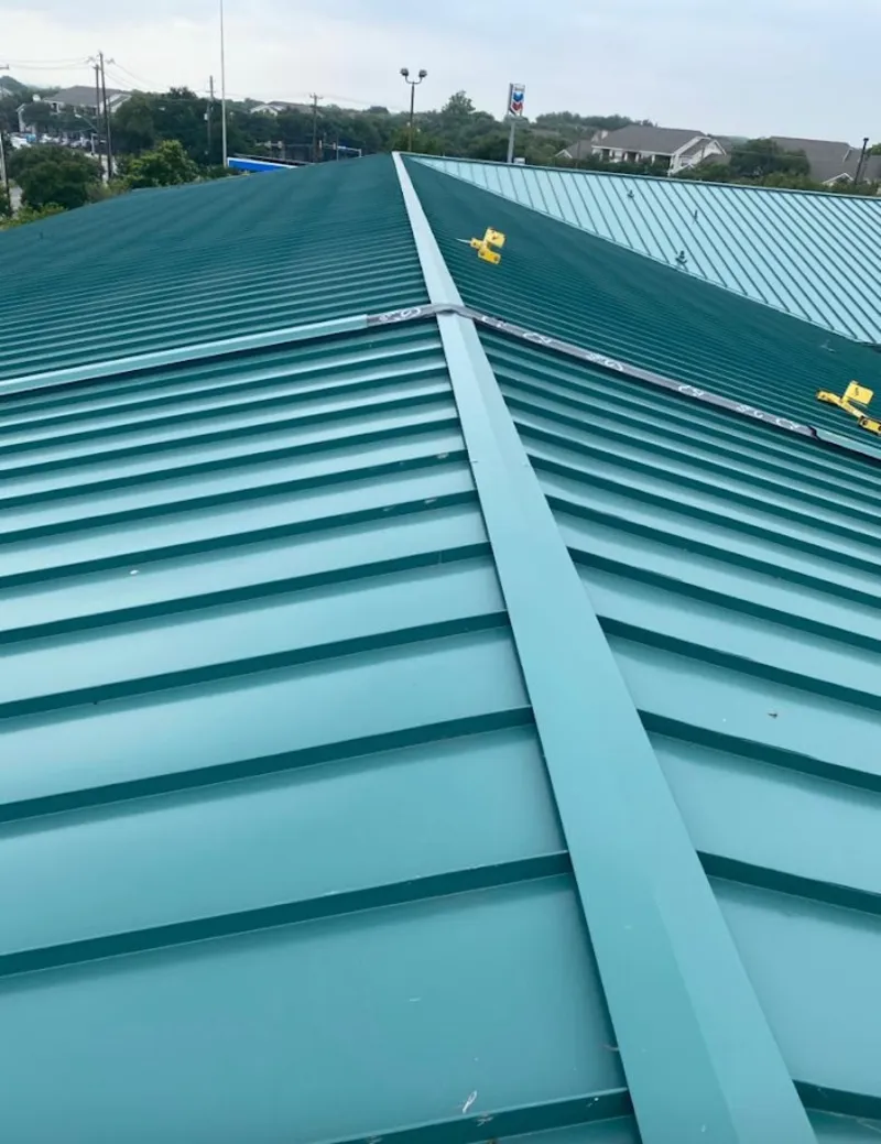 Green commercial metal roof ridge and valley for Metal Roof Repair in Steger